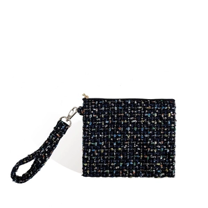 Draagbare tweed cosmetische tas met kleurrijk weefsel en afneembare polsband voor lippenstift