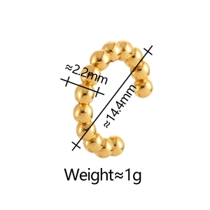 Detail view of gold beaded C-shape ear cuff showing 14.4mm size and 2.2mm bead diameter