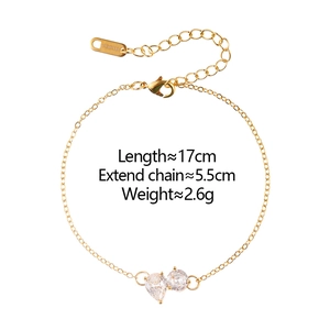 Detail of gold zircon bracelet with dimensions 17cm plus 5.5cm extension chain and lobster clasp