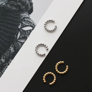 Französisch Minimalist Beaded Ear Cuff Kupfer 18K Vergoldet Geometrische Ohrklemmen Ohne Piercing Damen Retro Schmuck