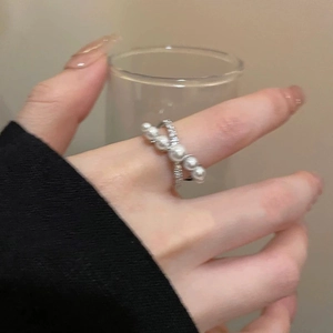 Cross Over Artificial Pearl Zircon Open Ring Adjustable Minimalist Elegant Light Luxury Alloy Jewelry For Women