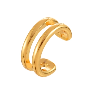 Minimalist double layer C-shaped gold ear cuff with a smooth polished metallic finish