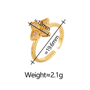 Elegant gold open ring with zircon four-leaf flower pendant and size specifications