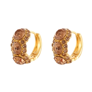 Elegant gold hoop earrings featuring large champagne zirconia and sparkling crystals