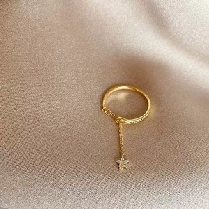 Bague Ajustable Avec Chaîne Et Pendentif Étoile En Cuivre Plaqué Or Sertie De Zircon Bijou Minimaliste Pour Femme
