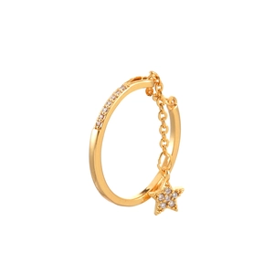 Bague élégante dorée avec pendentif étoile en zircon et fine chaîne pendante