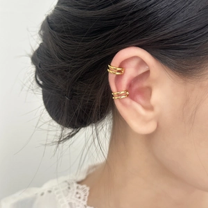 Minimalist double-layer golden ear cuffs with sleek C-shaped design for women's daily wear