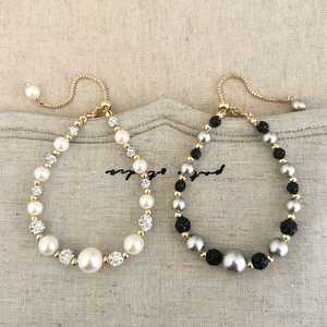 Bracelet Künstliche Perles Luxe Français Cuivre Imitation Künstliche Perle Pavé Strass Boule Shambhala Ajustable Bolo Fermoir Coulissant Femme