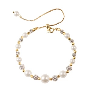 Bracelet élégant en perles dorées avec boules de cristal et fermoir coulissant réglable