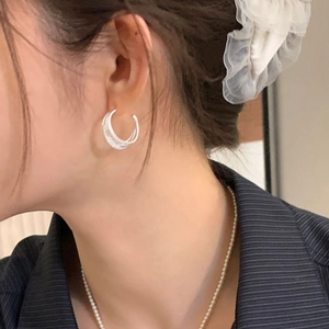 Elegant multi-layered silver loop earrings for women with a minimalist 3-row design