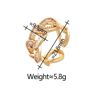 Luxurious 18K gold-plated open ring with hollow chain design and cubic zirconia stones