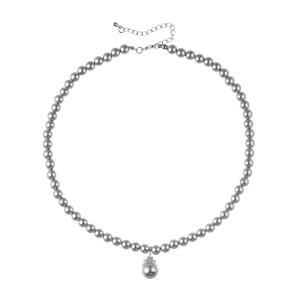 Elegant pearl necklace with large teardrop pendant and crystal detail on white background