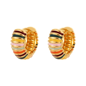 Créoles dorées de style vintage français avec motifs de rayures en émail coloré