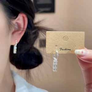 Copper Hoop Earrings With Dangle Clear Zircon Vertical Stones Retro Minimalist Elegant Jewelry For Women Fashion