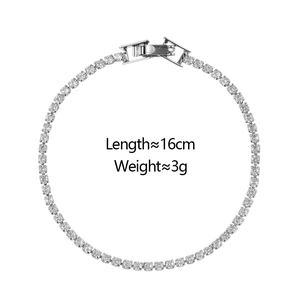 Close-up of sparkling tennis bracelet with white zircon stones, length 16cm and weight 3g