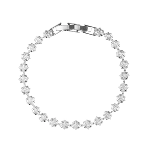 Close-up of sparkling square-cut zircon bracelet with silver-tone metal folding clasp