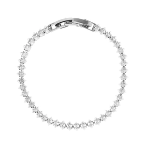Detailed macro of a marquise-cut zircon silver bracelet with a secure fold-over clasp