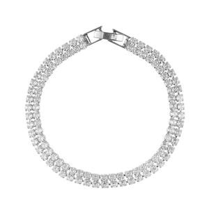 Detail of double-row cubic zirconia bracelet with silver finish and secure jewelry clasp