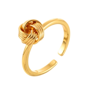 Polished gold knot ring with adjustable open band for a minimalist fashion look
