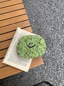 Mini-Plüsch-Geldbörse in Grün mit Smiley auf einem Buch, weiche Textur für Damen