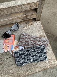 L-shaped embroidered cotton linen glasses pouch with metallic zipper and rabbit print