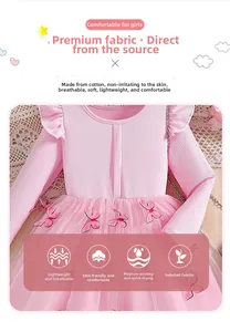Detail eines rosa Mädchen-Tüllkleids mit Rüschen, Netzrock und 3D-Schmetterlingselementen