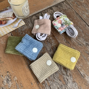 Cable Organizer Fabric Corduroy Cotton Snap Button Management Headphone Charging Cable Floral Portable Desk Accessory