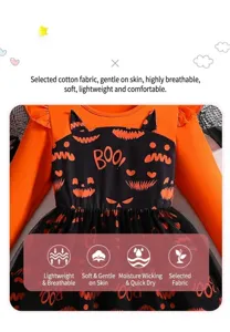 Détail de la robe d'Halloween pour fille montrant le coton respirant et la dentelle