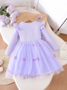 Lilanes Langarm-Prinzessinnenkleid für Mädchen mit Tüllrock und Schmetterlings-Applikation