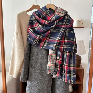 Sciarpa Plaid in Acrilico da Donna Con Nappine Morbido Caldo Scialle a Quadri Invernale Motivo Pied de Poule a Doppio Lato