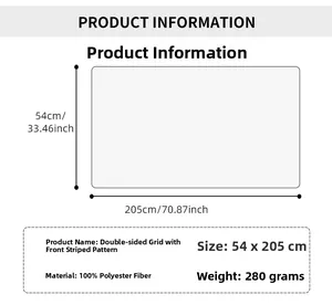 Detailed size chart for 54x205cm tassel scarf with material specs and 280g weight info