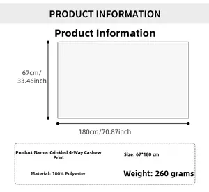 Size chart showing 180x67cm dimensions for paisley pleated polyester pashmina scarf