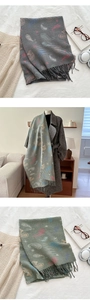 Detailed paisley pattern and long fringe on thick cashmere-like knit winter scarf shawls