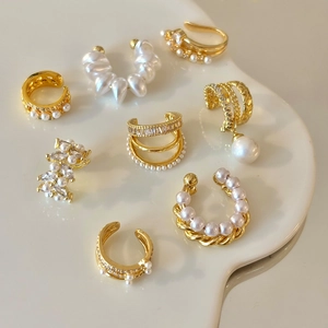 Elegante Kupfer Ohrmanschetten Für Damen Goldbeschichtet Zirkon Künstliche Perle Nicht Durchstochene Ohrringe Französischer Vintage Stil Luxusschmuck
