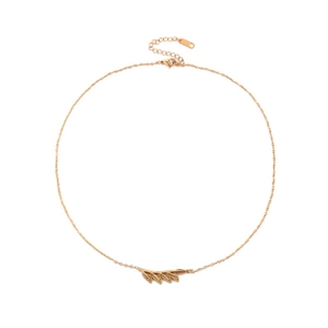 Minimalist gold leaf pendant necklace with a delicate chain and adjustable clasp on white background