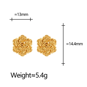 Elegant gold rose cluster stud earrings in a hexagonal floral pattern for women