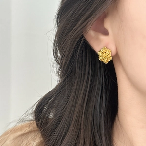Elegant gold rose cluster stud earrings for women featuring detailed floral micro-carving