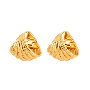 Elegant gold shell-shaped hoop earrings with vintage texture and polished finish