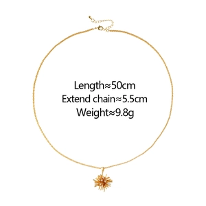 Luxury gold fireworks pendant necklace with zircon crystals and 50cm adjustable chain