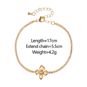 Elegant gold flower bracelet with sparkling cubic zirconia on a tennis chain