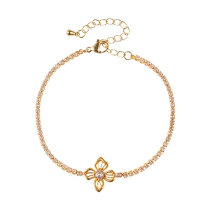 Elegant gold flower bracelet featuring sparkling zircon stones and adjustable lobster clasp