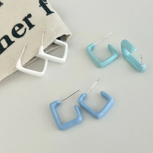Geometric Square Hoop Earrings Copper Enamel Colorful Oil Drip Minimalist Aesthetic Jewelry For Women