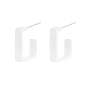 Minimalist white square geometric stud earrings with a glossy enamel finish for women