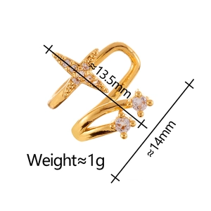 Minimalist gold ear cuff with cubic zirconia star and spherical accents, 14mm size