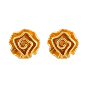 Elegant gold matte camellia flower stud earrings with a 3D spiral design for women