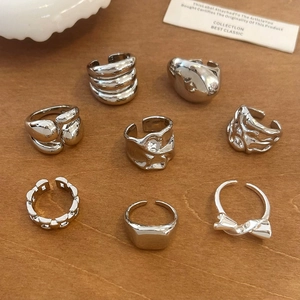 Minimalist Silver Color Copper Rings Irregular Geometric Adjustable Open Ring Fashion Ins Style For Women