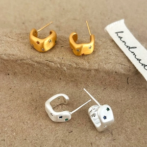 Orecchini A Lobo C Rame Spazzolato Stella Colorata Zircone Geometrico Chic Donna Con Perno In Argento