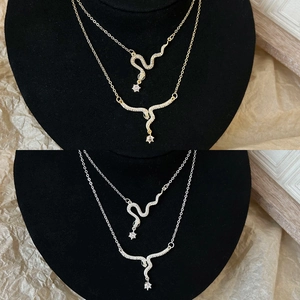 Snake Pendant Necklace Copper Gold Plated Coiled Animal Shape Micro Pave Zircon Elegant Clavicle Chain For Women