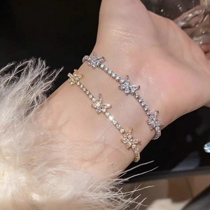Zircon Butterfly Tennis Bracelet Copper Luxury Dainty Adjustable Chain Jewelry Gift For Women Girls Fashion Accessories