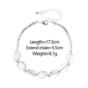 Minimalist silver beaded coffee bean bracelet with transparent crystal and lobster clasp